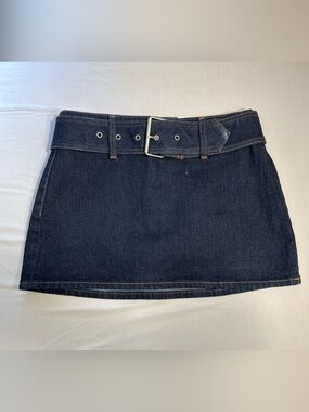 NWT Abercrombie & Fitch Dark Wash Denim Mini Skirt Belted Mid Rise Size 23